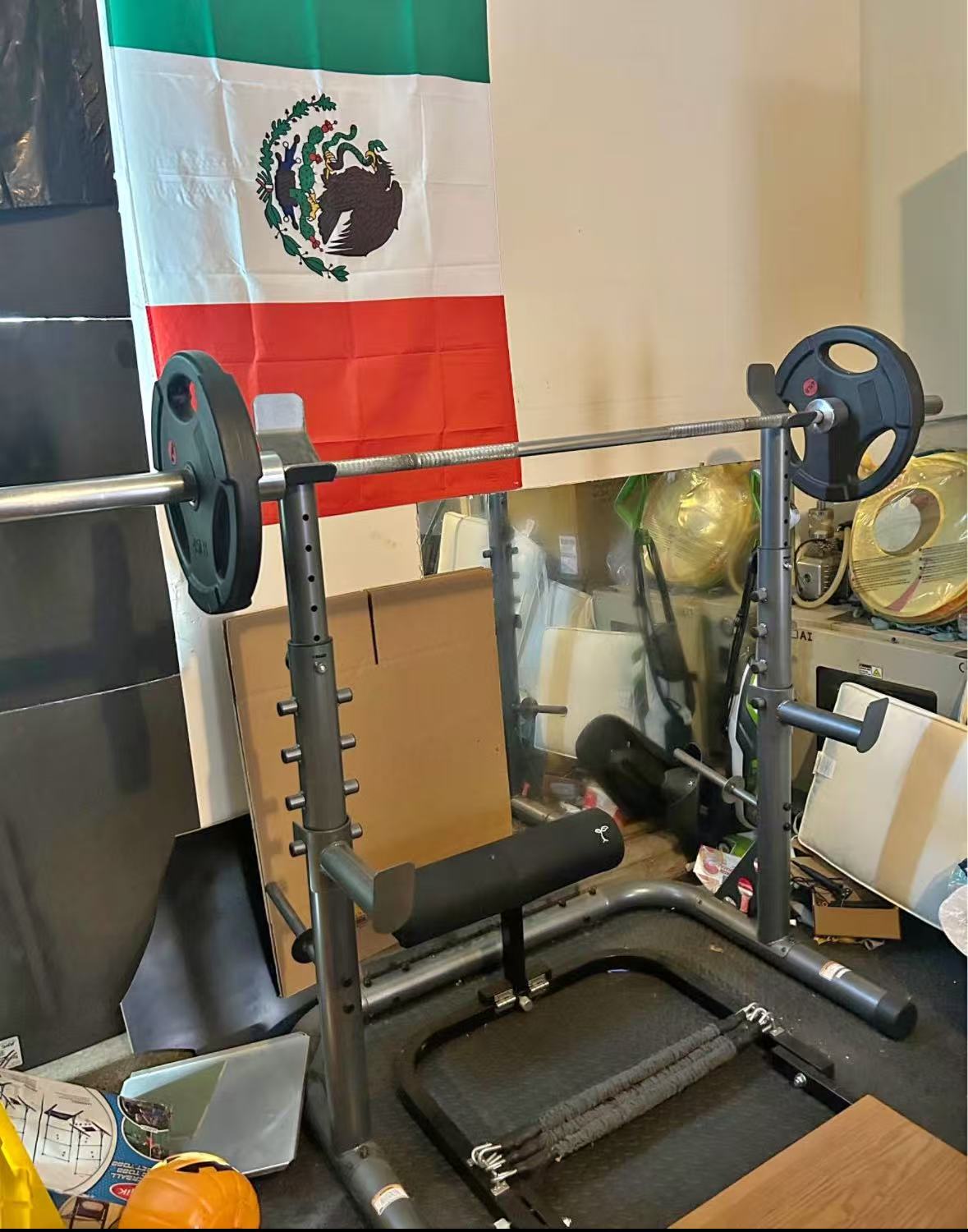 Squat Rack, barbell and weights